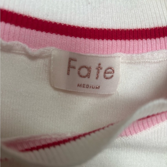 FATE Anthropologie Crew Neck White Sweater with Silky Patterned Sleeves Sz M - Picture 10 of 12